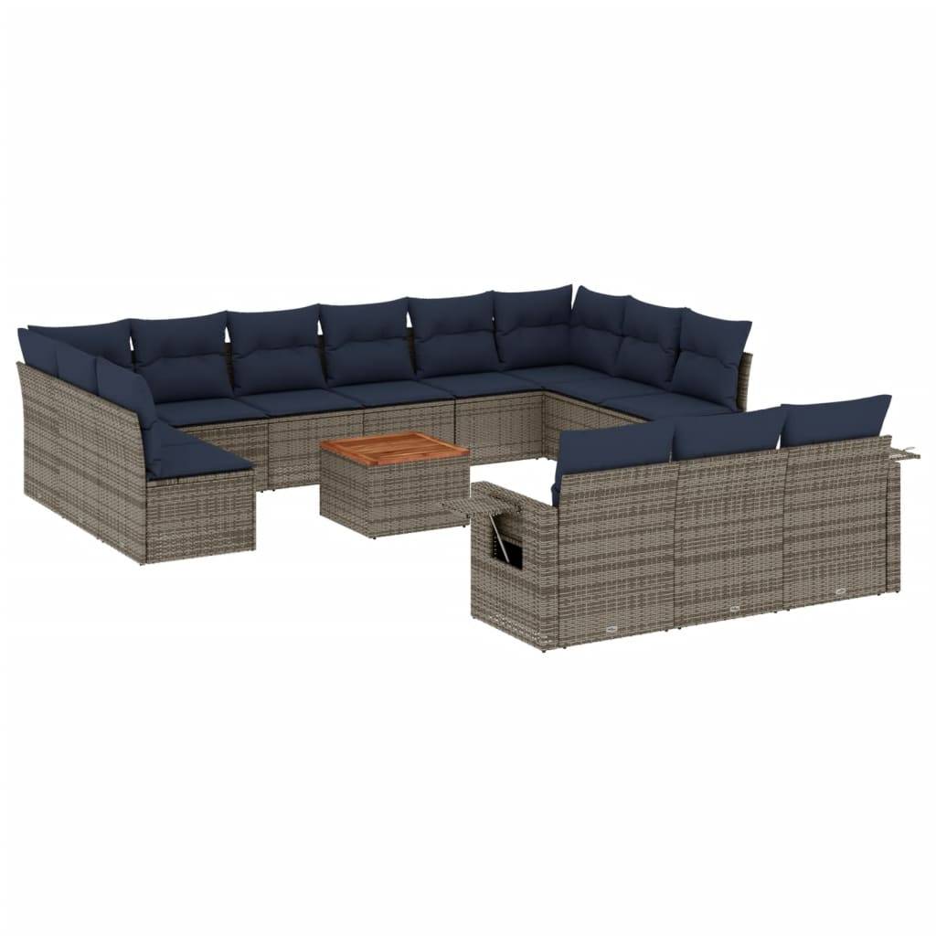 vidaXL 14-teiliges Gartensofa-Set mit Kissen, grau, Polyrattan