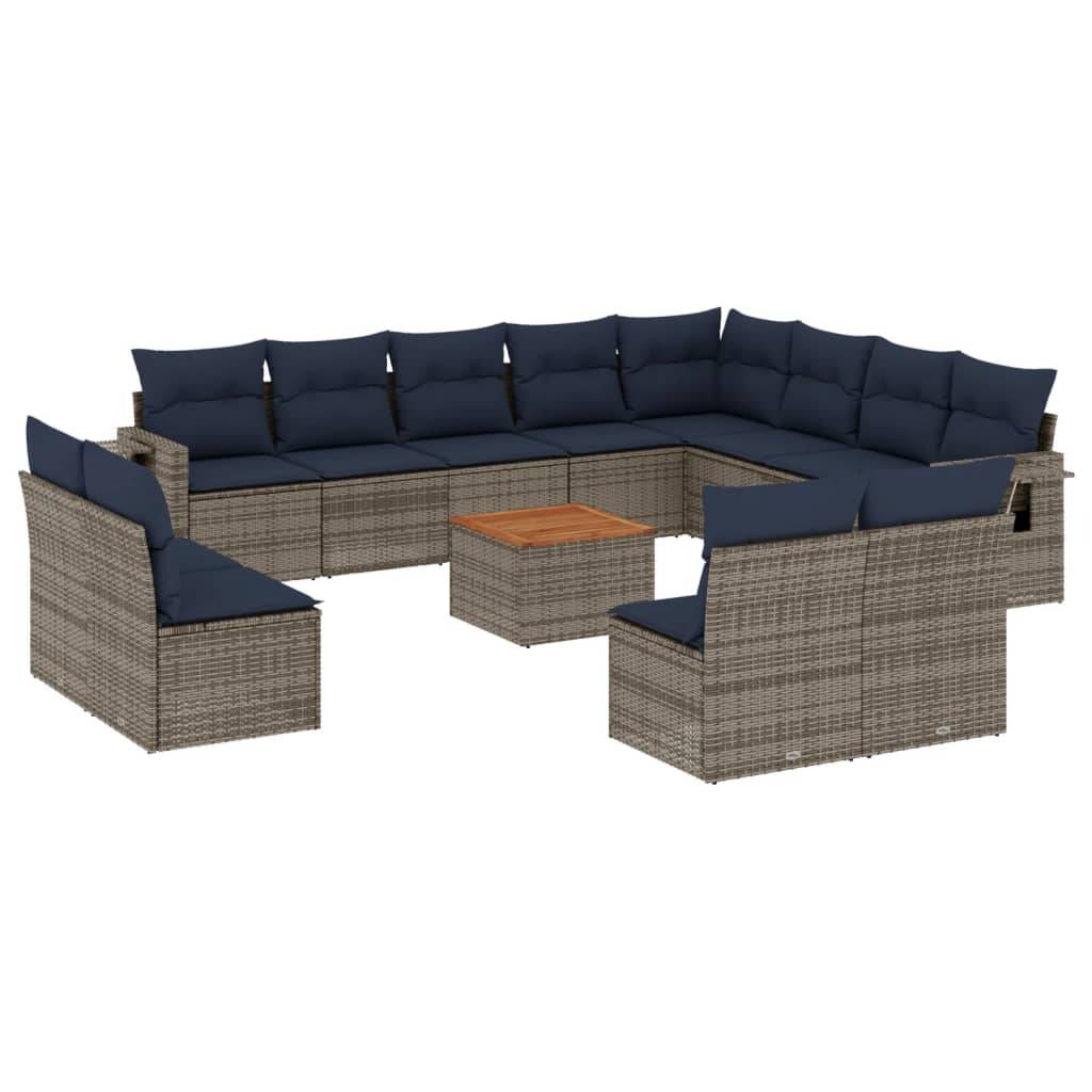 vidaXL 13-teiliges Gartensofa-Set mit Kissen, grau, Polyrattan