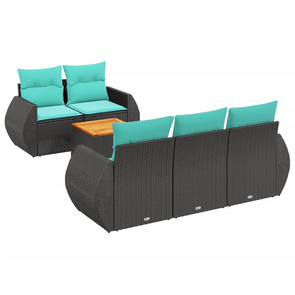 vidaXL 6-teiliges Gartensofa-Set mit Kissen, schwarzes Polyrattan