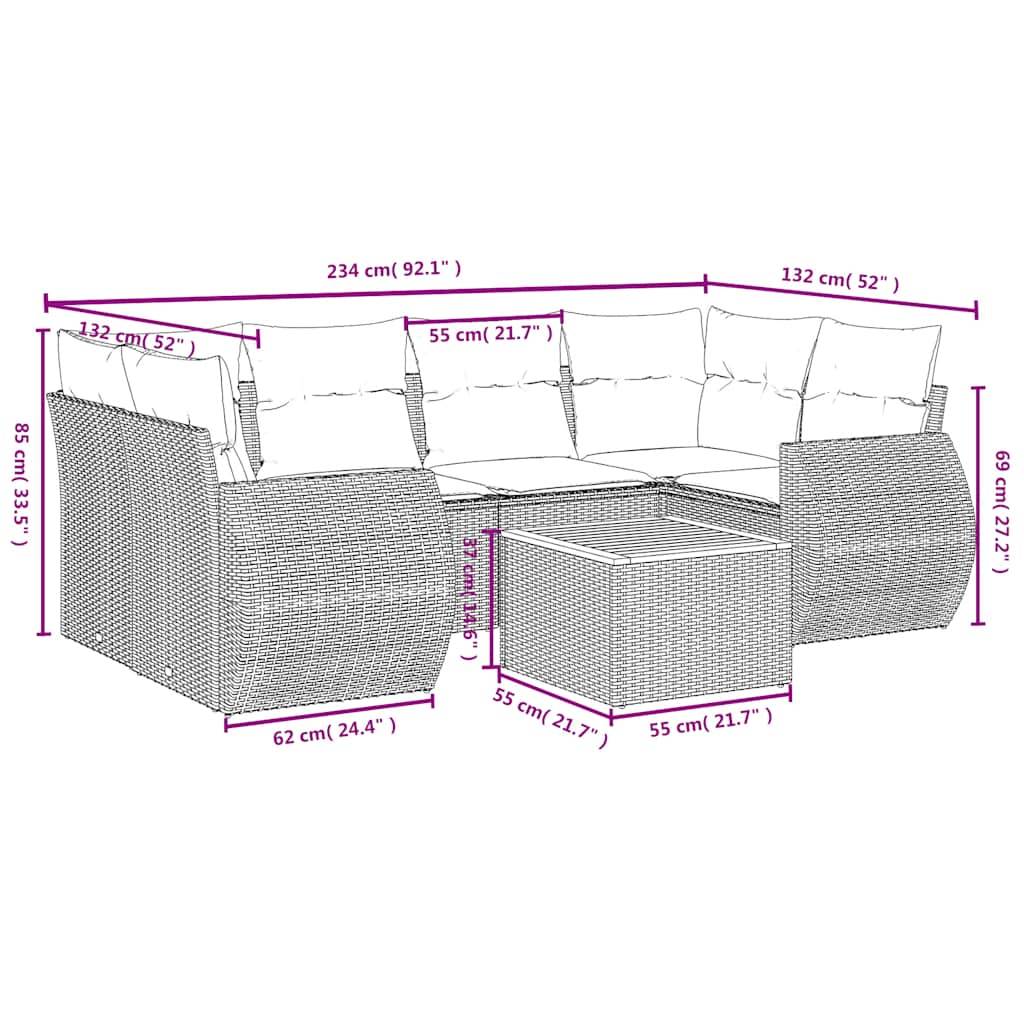 vidaXL 7-teiliges Gartensofa-Set mit Kissen, schwarzes Polyrattan