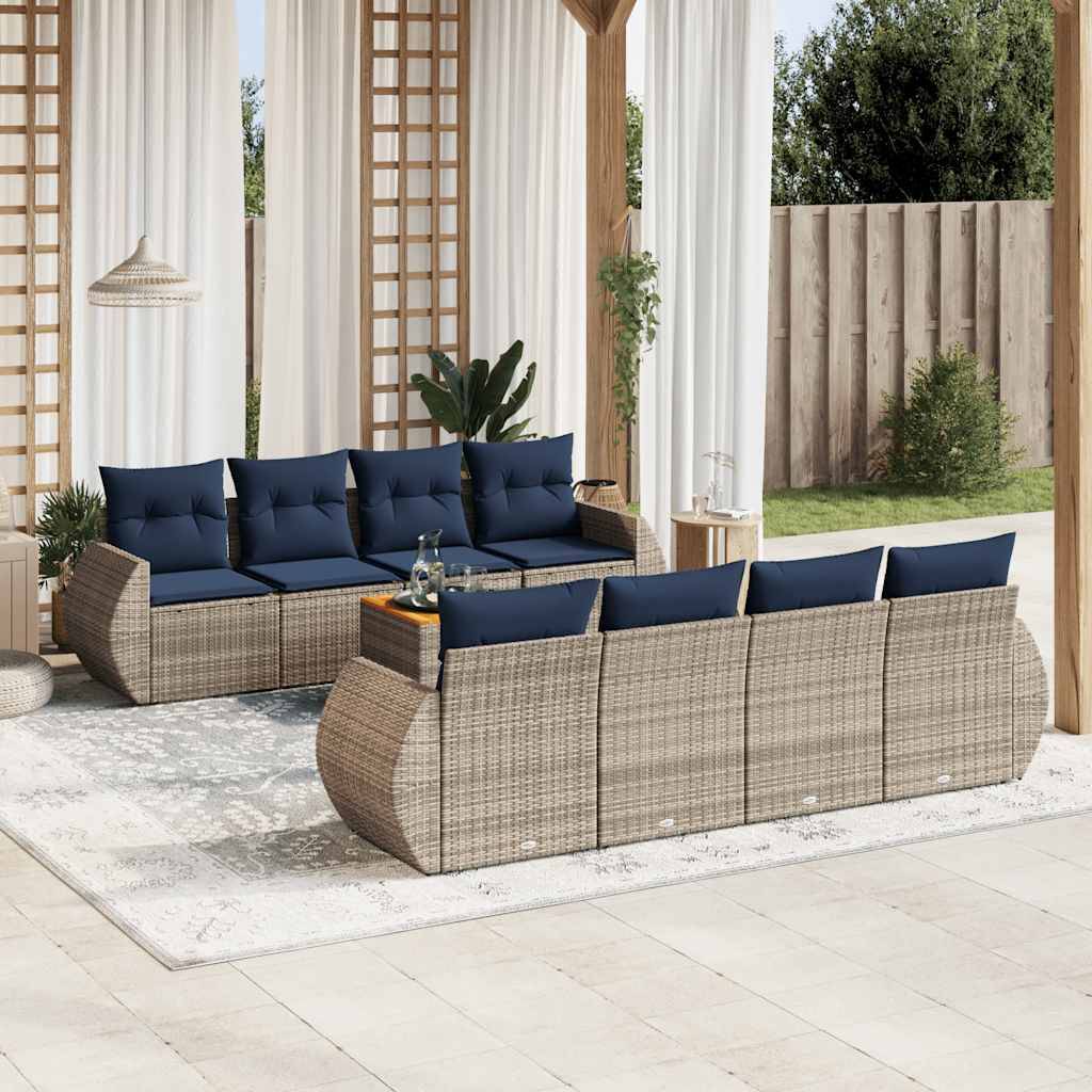 vidaXL 9-teiliges Gartensofa-Set mit Kissen, grau, Polyrattan