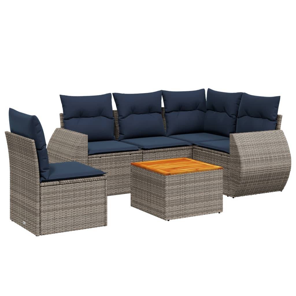 vidaXL 6-teiliges Gartensofa-Set mit Kissen, grau, Polyrattan