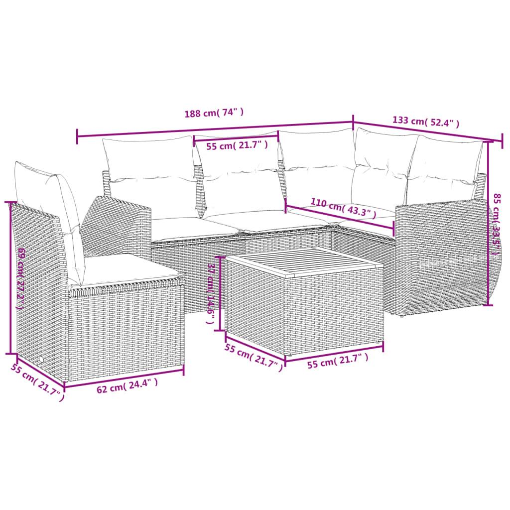 vidaXL 6-teiliges Gartensofa-Set mit Kissen, grau, Polyrattan