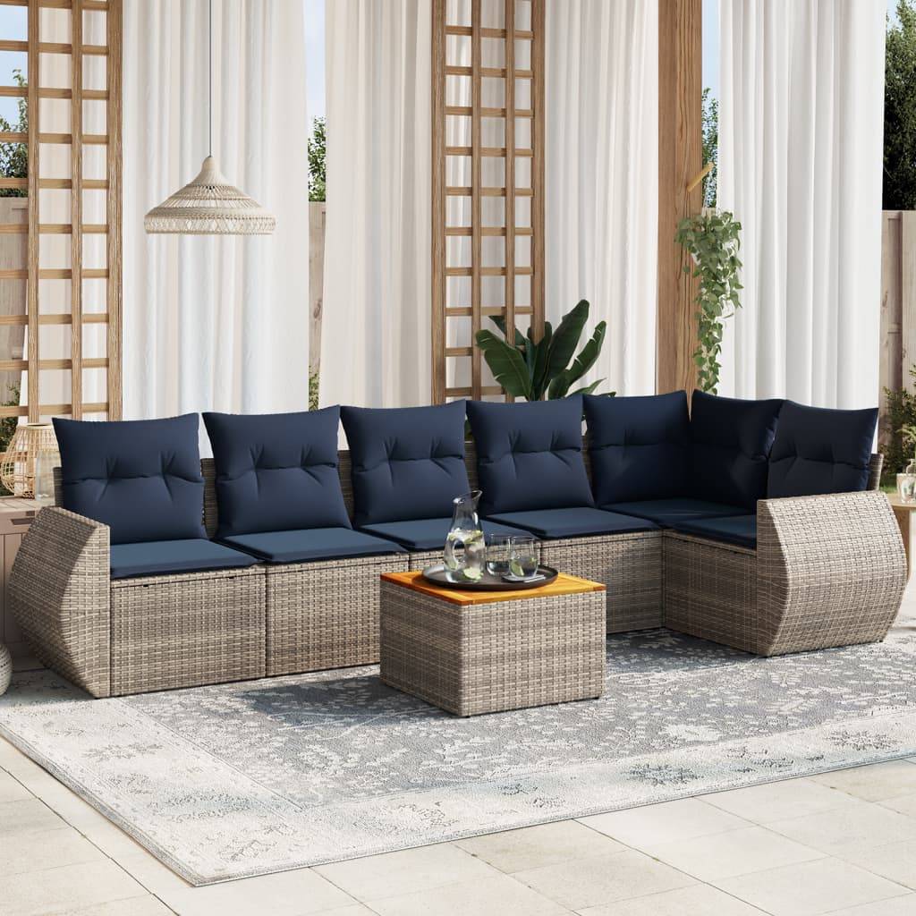 vidaXL 7-teiliges Gartensofa-Set mit Kissen, grau, Polyrattan