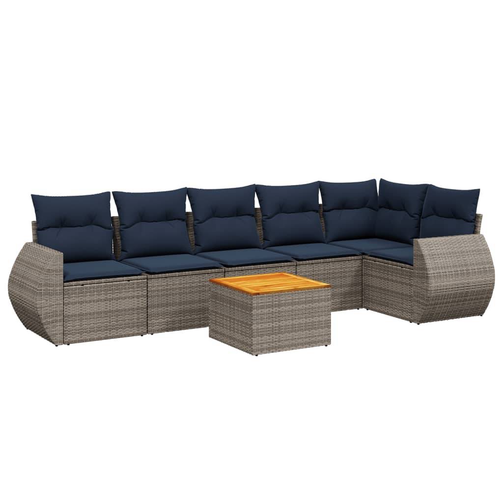 vidaXL 7-teiliges Gartensofa-Set mit Kissen, grau, Polyrattan