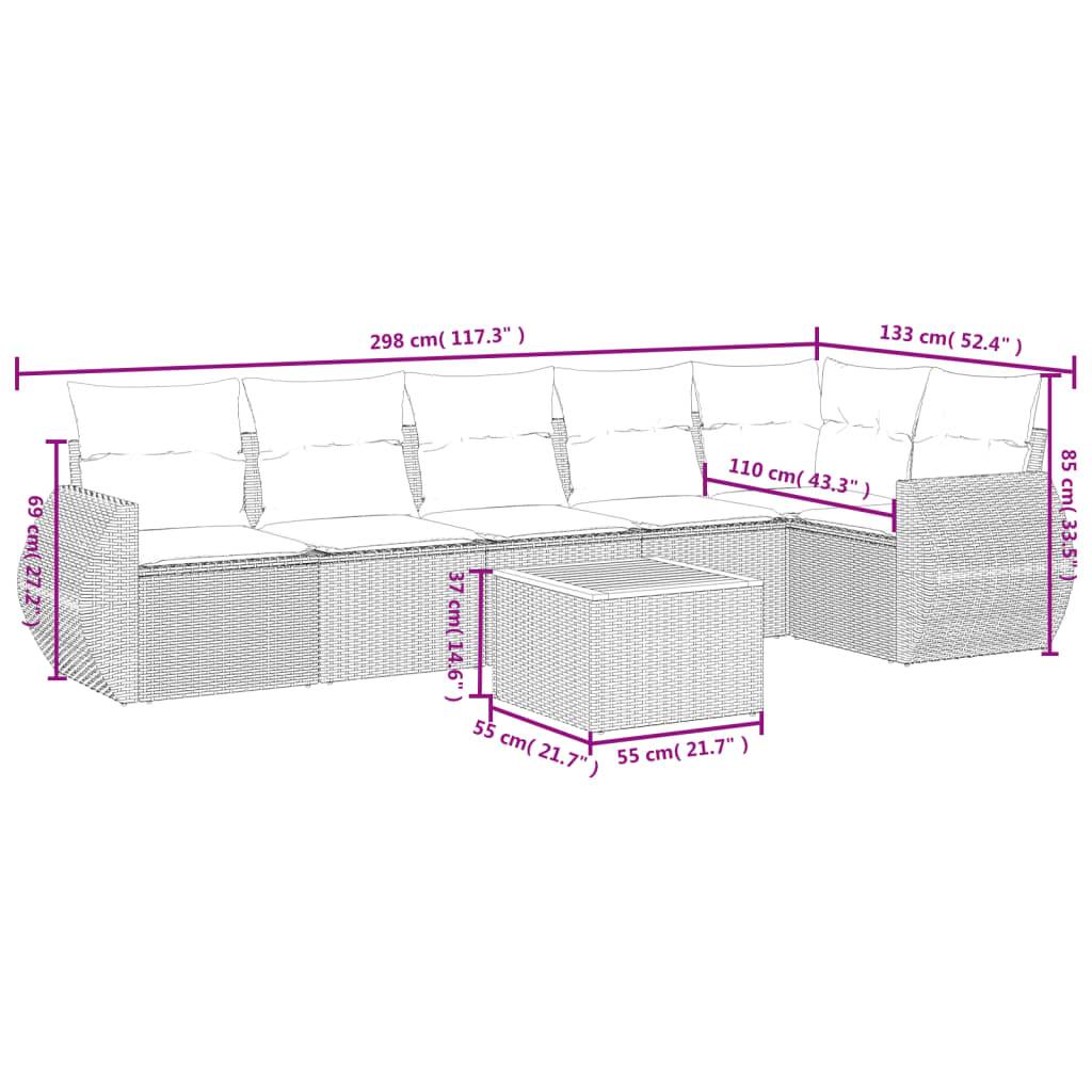 vidaXL 7-teiliges Gartensofa-Set mit Kissen, grau, Polyrattan