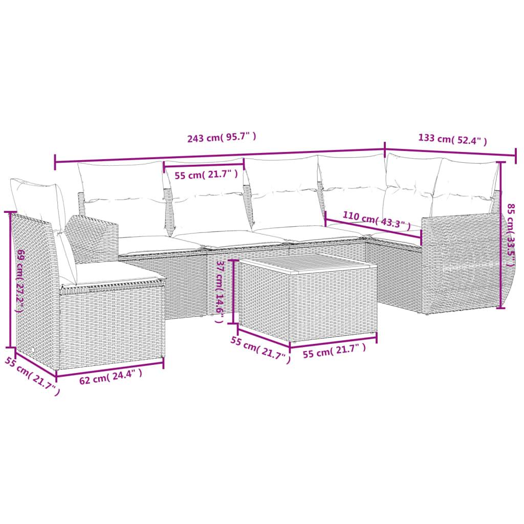 vidaXL 7-teiliges Gartensofa-Set mit Kissen, grau, Polyrattan