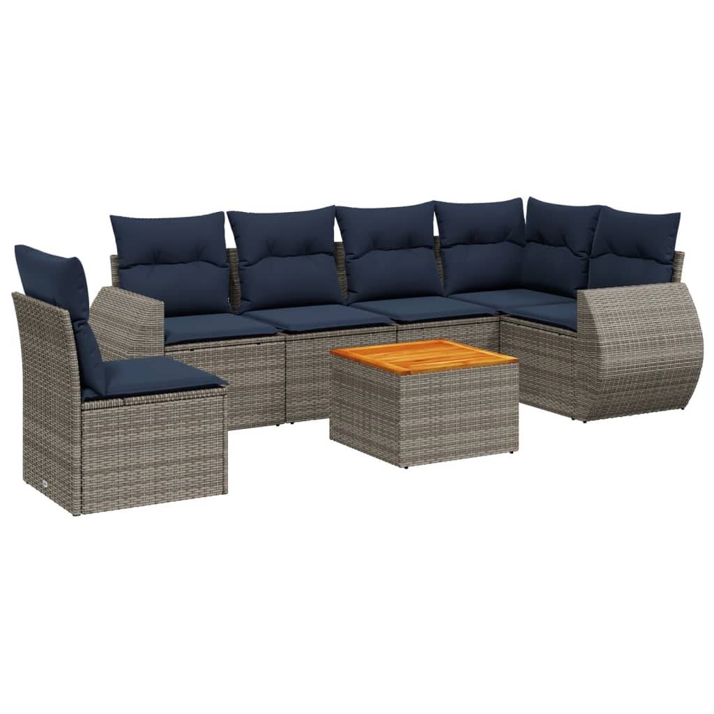 vidaXL 7-teiliges Gartensofa-Set mit Kissen, grau, Polyrattan