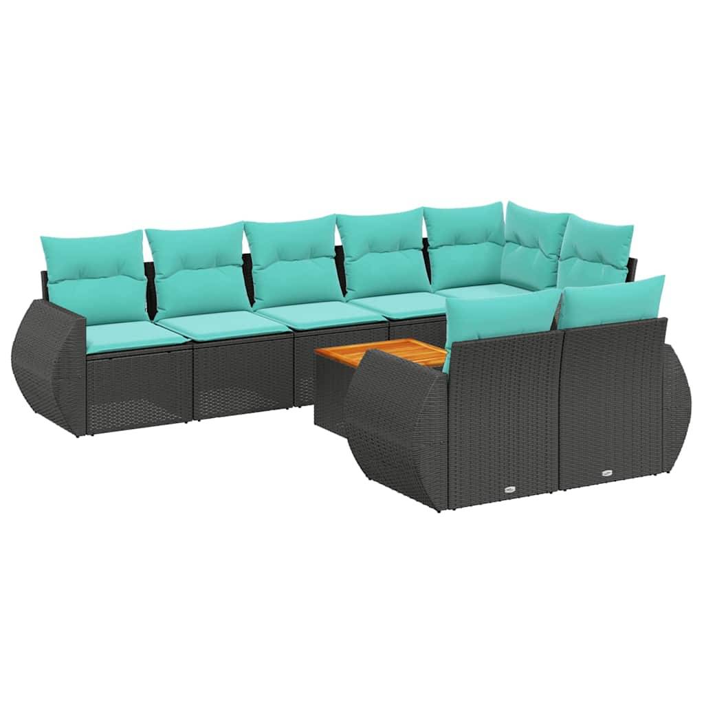 vidaXL 9-teiliges Gartensofa-Set mit Kissen, schwarzes Polyrattan