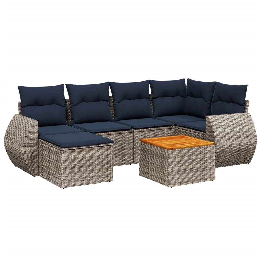 vidaXL 7-teiliges Gartensofa-Set mit Kissen, grau, Polyrattan