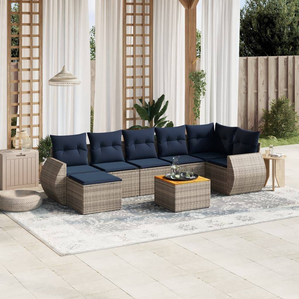 vidaXL 8-teiliges Gartensofa-Set mit Kissen, grau, Polyrattan