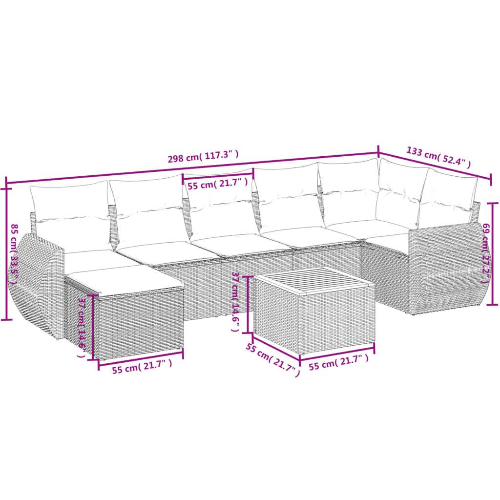 vidaXL 8-teiliges Gartensofa-Set mit Kissen, grau, Polyrattan