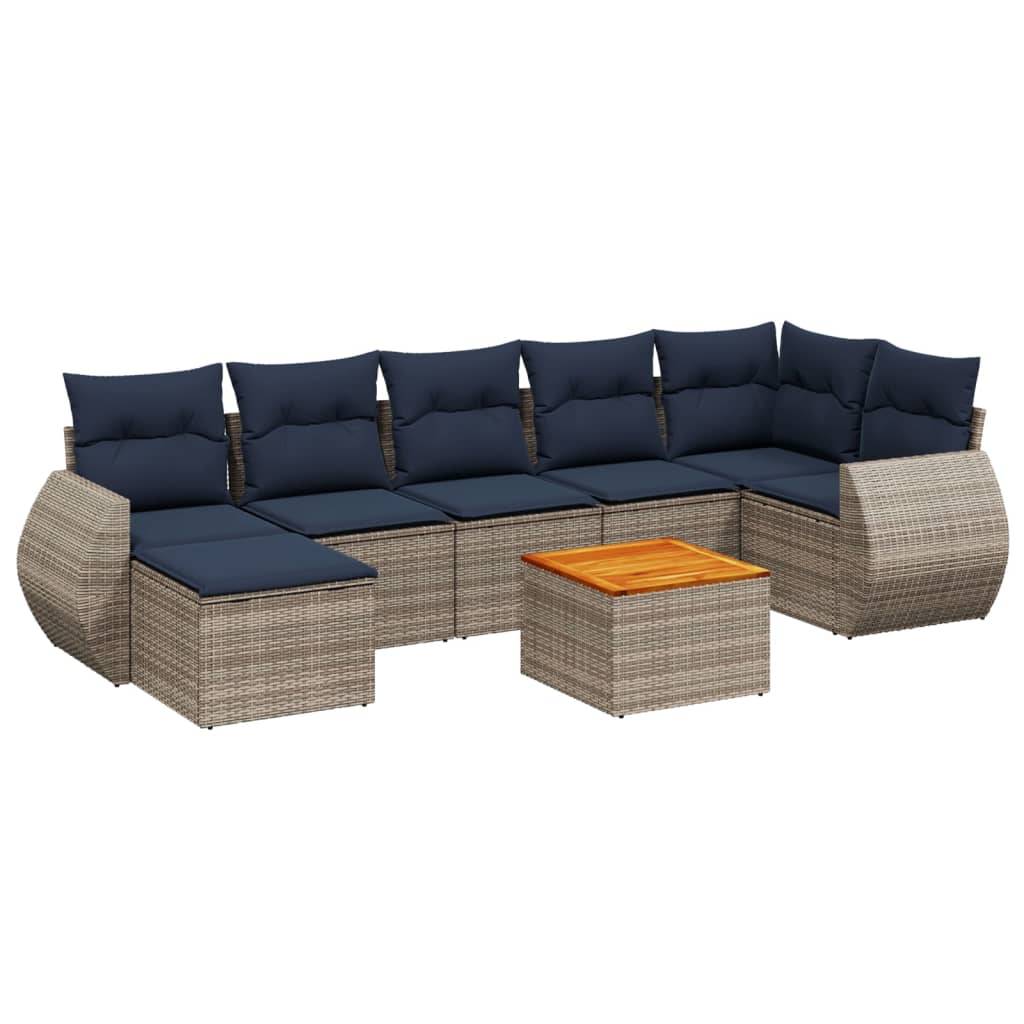 vidaXL 8-teiliges Gartensofa-Set mit Kissen, grau, Polyrattan