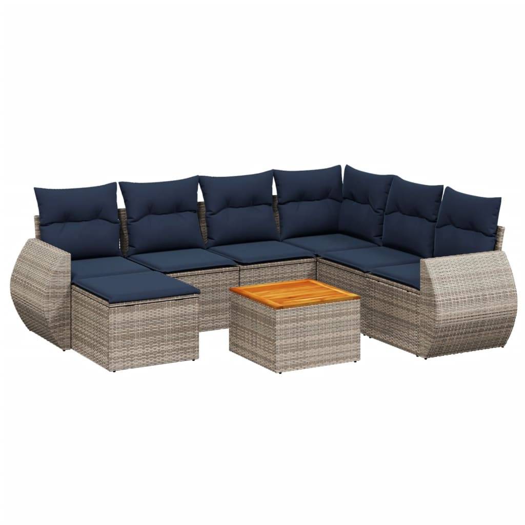 vidaXL 8-teiliges Gartensofa-Set mit Kissen, grau, Polyrattan