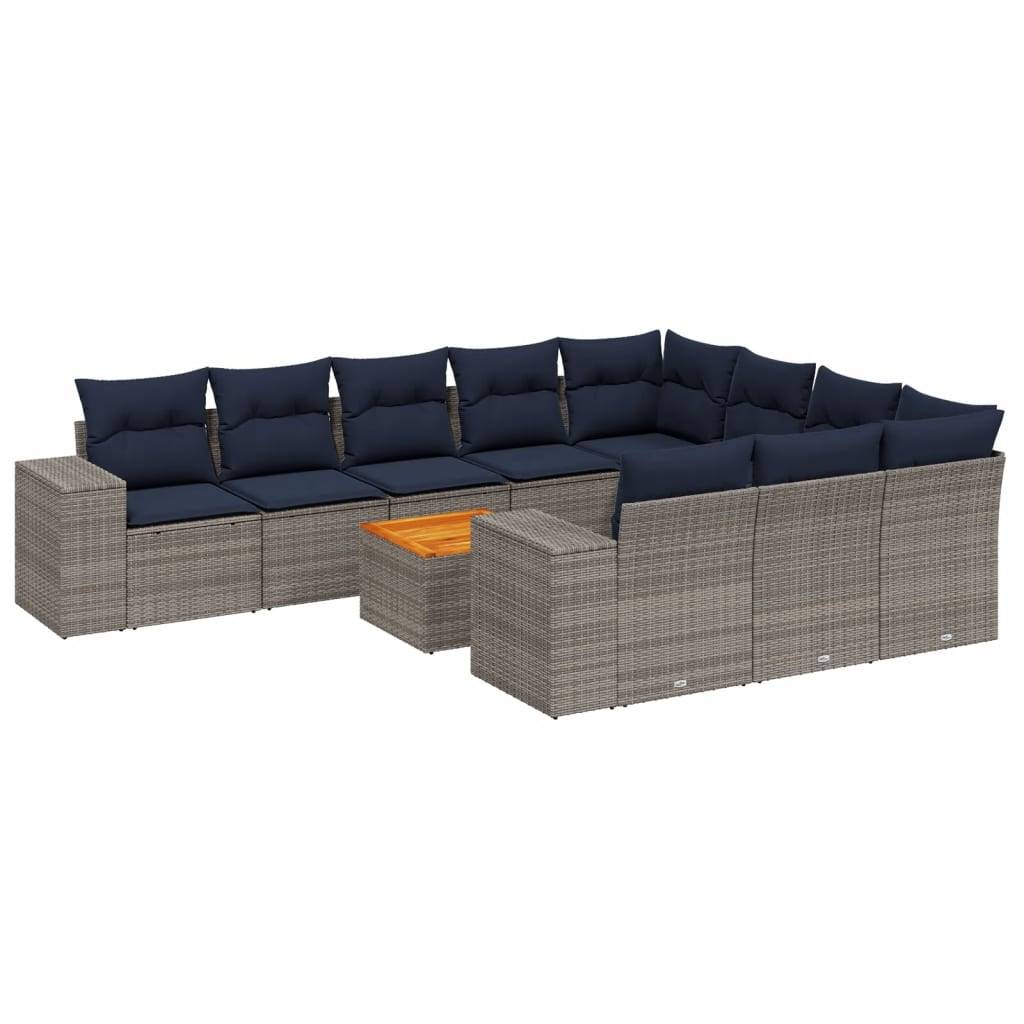 vidaXL 11-teiliges Gartensofa-Set mit Kissen, grau, Polyrattan