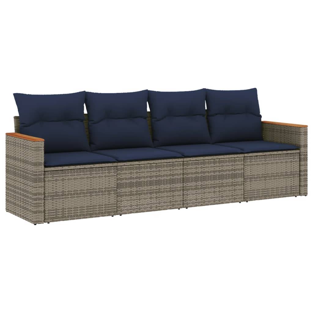vidaXL 4-teiliges Gartensofa-Set mit Kissen, grau, Polyrattan