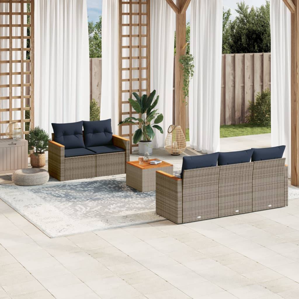 vidaXL 6-teiliges Gartensofa-Set mit Kissen, grau, Polyrattan