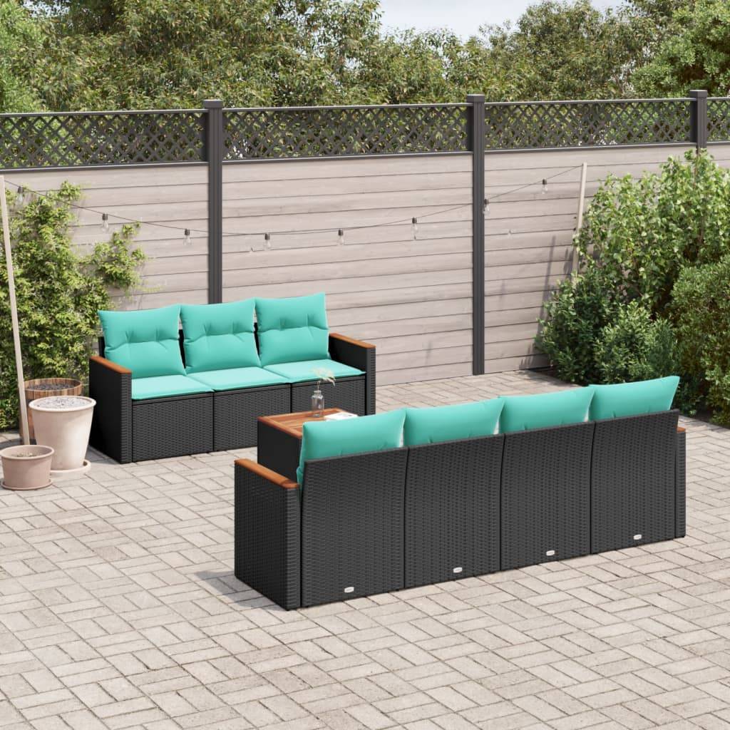 vidaXL 8-teiliges Gartensofa-Set mit Kissen, schwarzes Polyrattan