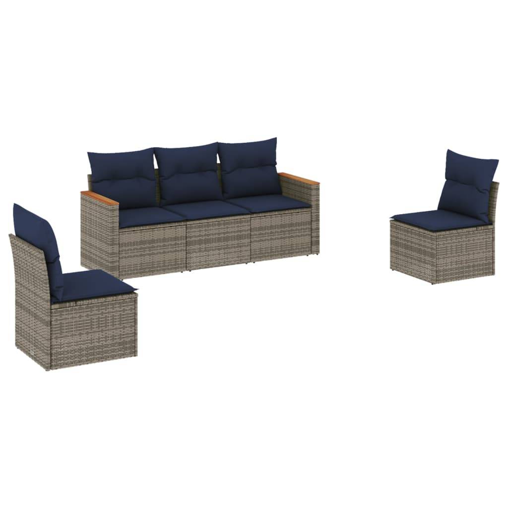 vidaXL 5-teiliges Gartensofa-Set mit Kissen, grau, Polyrattan