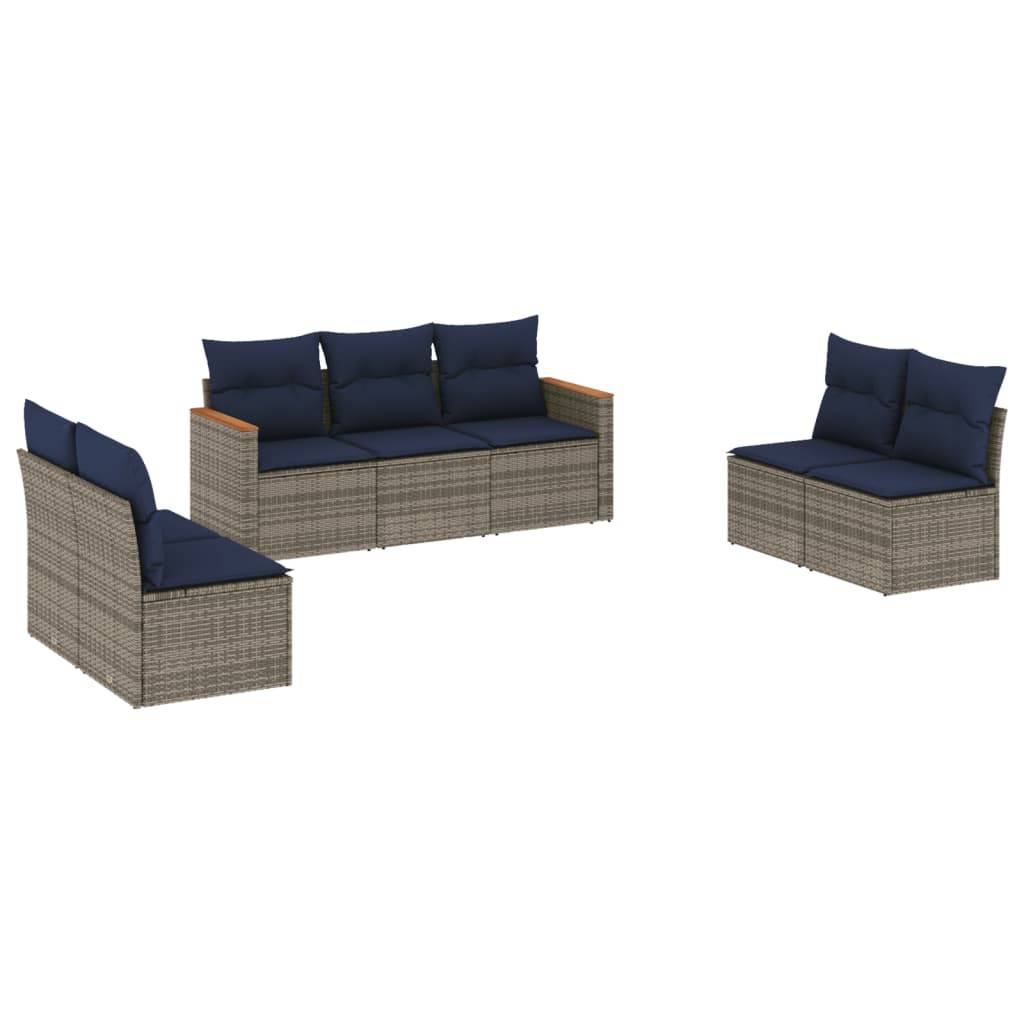 vidaXL 7-teiliges Gartensofa-Set mit Kissen, grau, Polyrattan