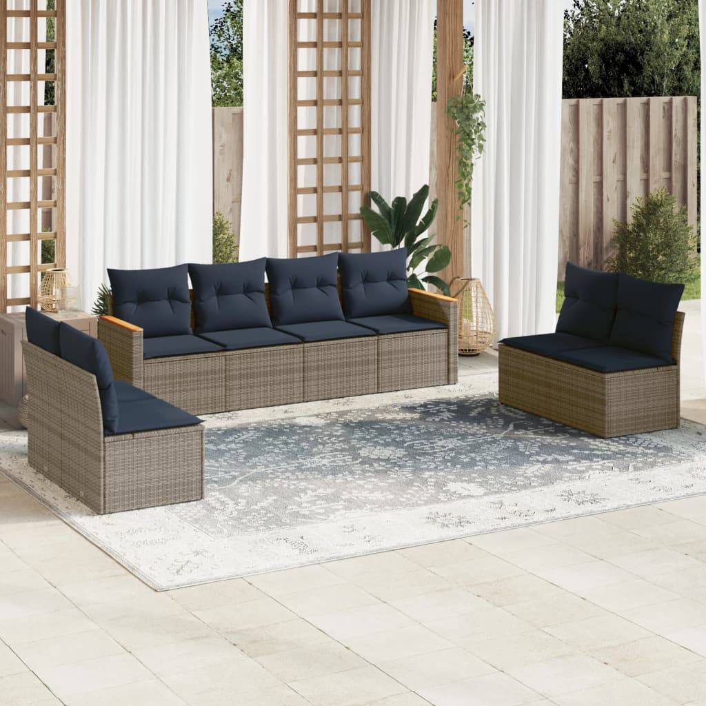 vidaXL 8-teiliges Gartensofa-Set mit Kissen, grau, Polyrattan