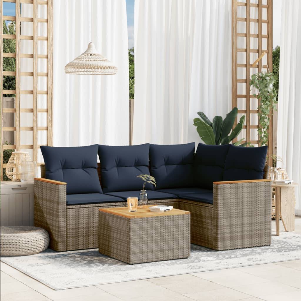 vidaXL 5-teiliges Gartensofa-Set mit Kissen, grau, Polyrattan