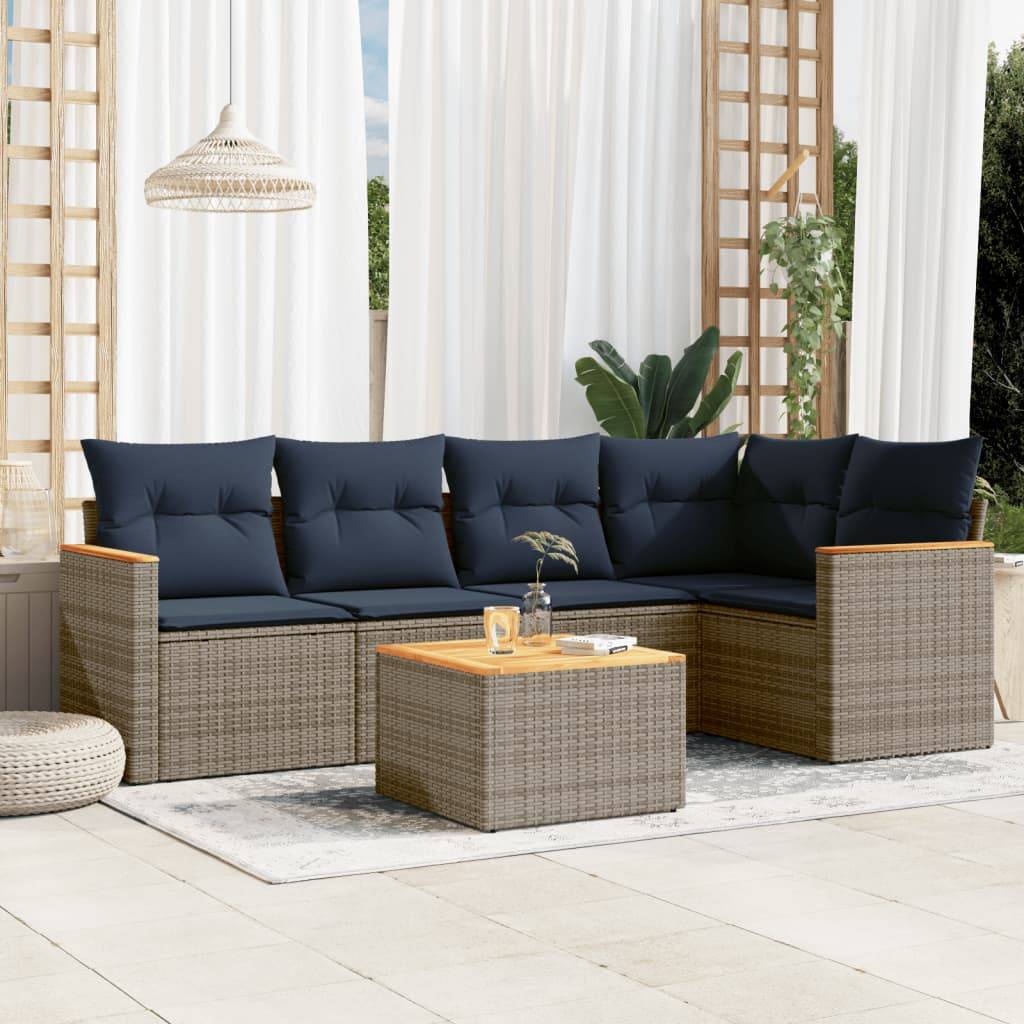 vidaXL 6-teiliges Gartensofa-Set mit Kissen, grau, Polyrattan