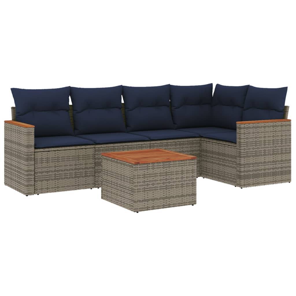 vidaXL 6-teiliges Gartensofa-Set mit Kissen, grau, Polyrattan