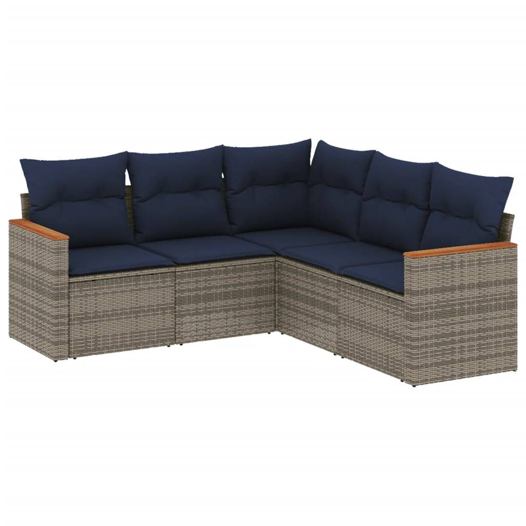 vidaXL 5-teiliges Gartensofa-Set mit Kissen, grau, Polyrattan