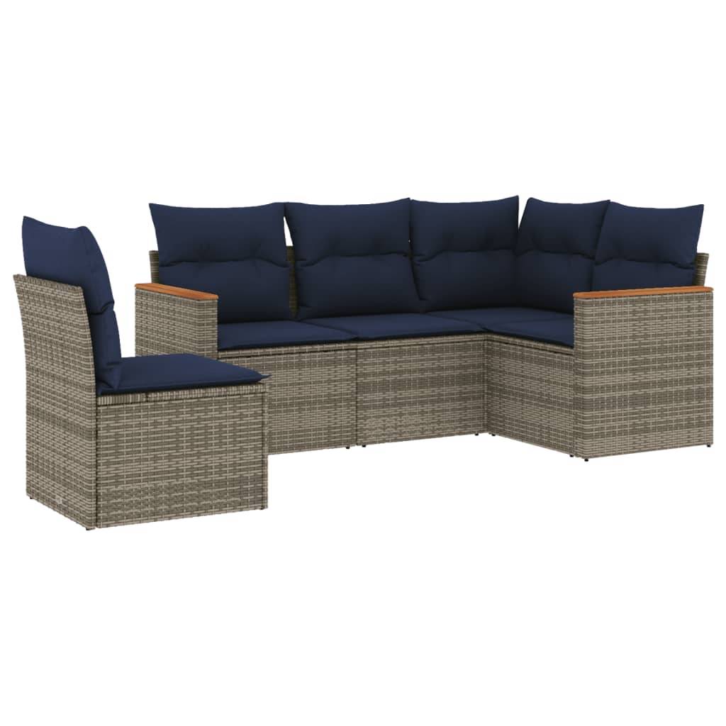 vidaXL 5-teiliges Gartensofa-Set mit Kissen, grau, Polyrattan