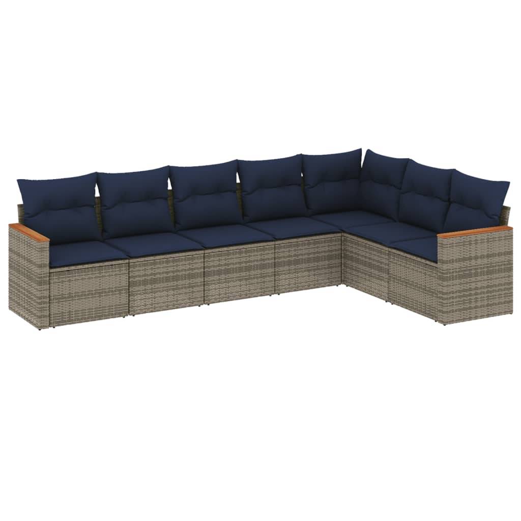 vidaXL 7-teiliges Gartensofa-Set mit Kissen, grau, Polyrattan