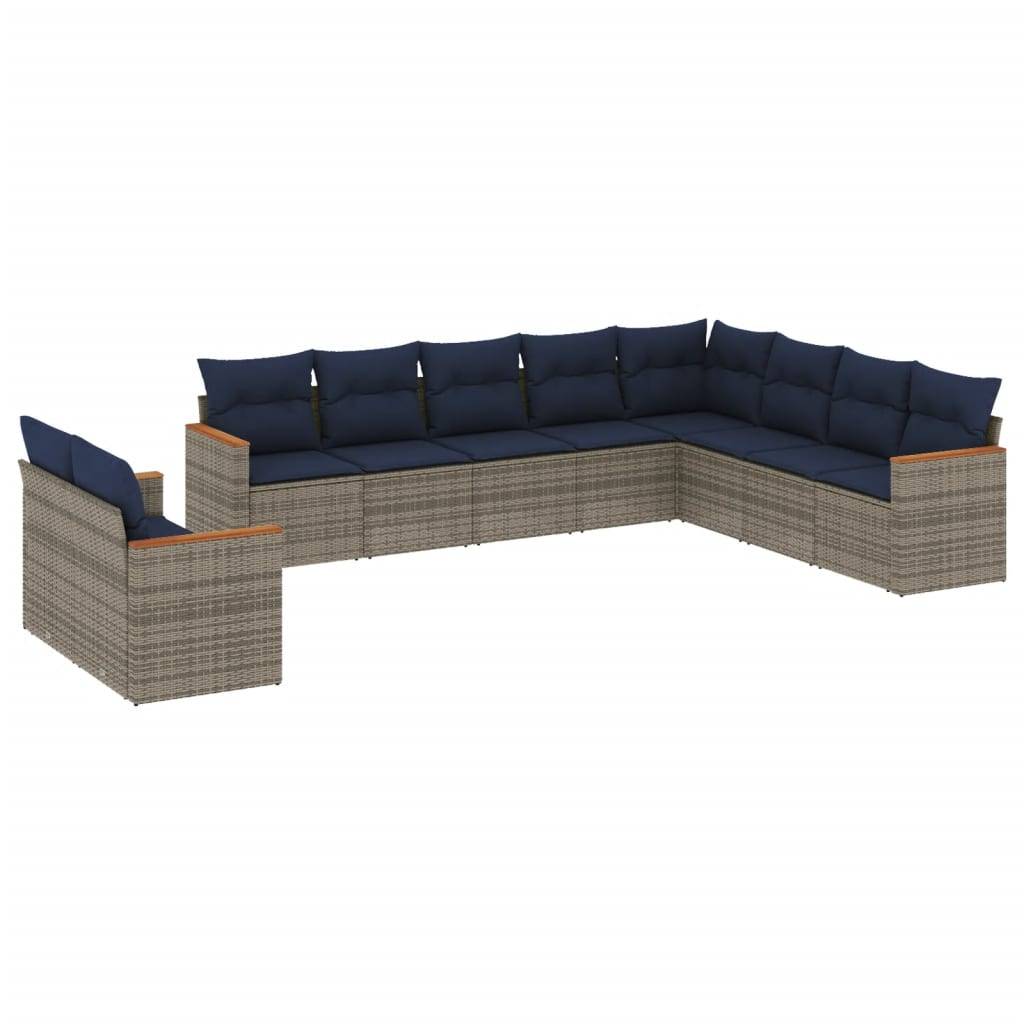 vidaXL 10-teiliges Gartensofa-Set mit Kissen, grau, Polyrattan