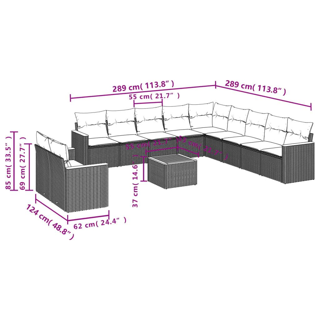vidaXL 12-teiliges Gartensofa-Set mit Kissen, schwarzes Polyrattan
