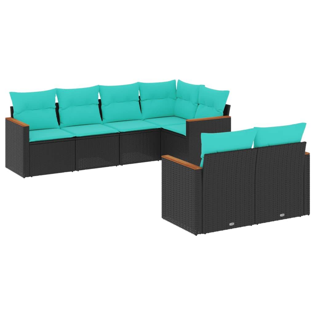 vidaXL 7-teiliges Gartensofa-Set mit Kissen, schwarzes Polyrattan