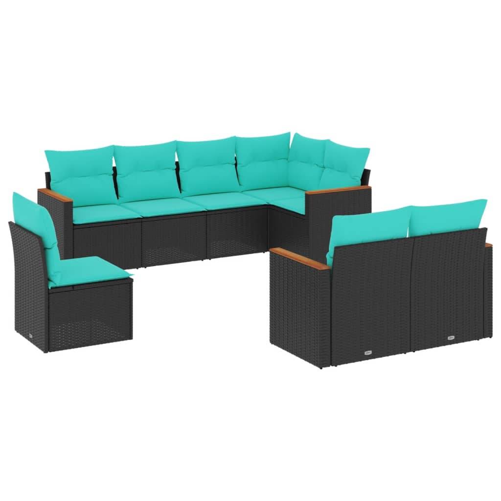 vidaXL 8-teiliges Gartensofa-Set mit Kissen, schwarzes Polyrattan