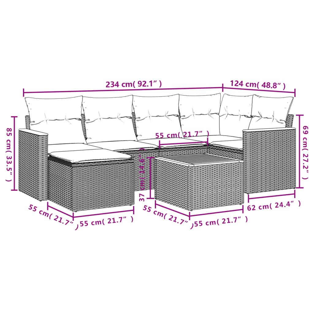 vidaXL 7-teiliges Gartensofa-Set mit Kissen, schwarzes Polyrattan