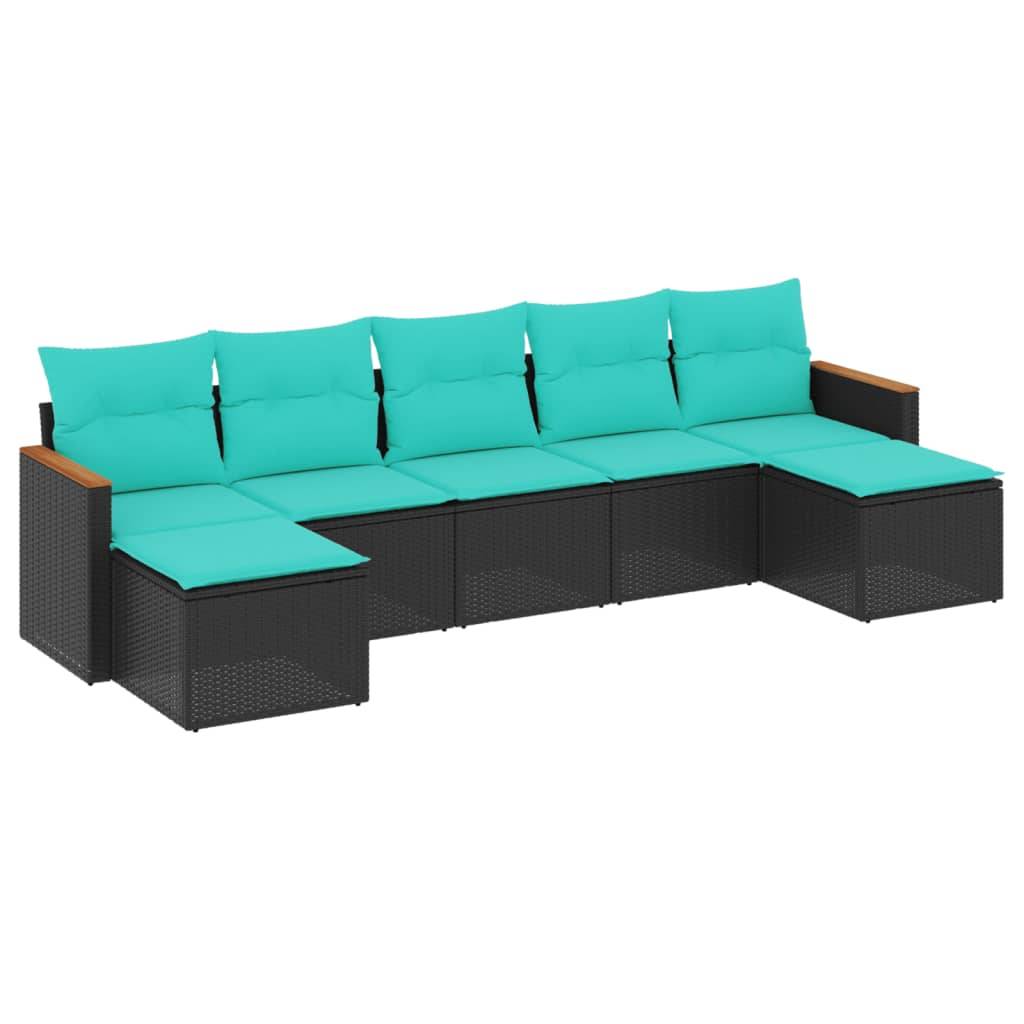 vidaXL 7-teiliges Gartensofa-Set mit Kissen, schwarzes Polyrattan