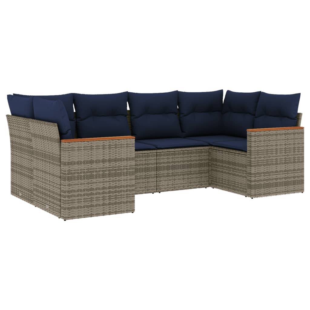 vidaXL 6-teiliges Gartensofa-Set mit Kissen, grau, Polyrattan