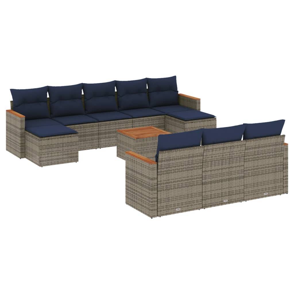 vidaXL 11-teiliges Gartensofa-Set mit Kissen, grau, Polyrattan