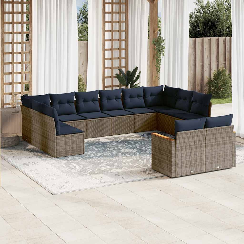 vidaXL 12-teiliges Gartensofa-Set mit Kissen, grau, Polyrattan