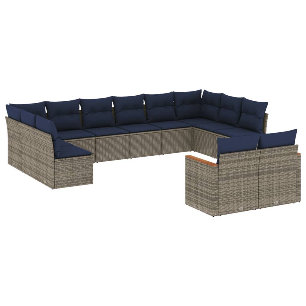 vidaXL 12-teiliges Gartensofa-Set mit Kissen, grau, Polyrattan