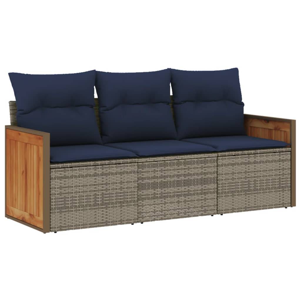 vidaXL 3-teiliges Gartensofa-Set mit Kissen, grau, Polyrattan