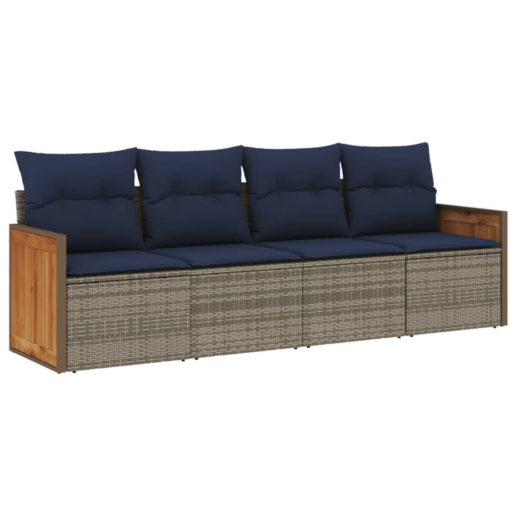 vidaXL 4-teiliges Gartensofa-Set mit Kissen, grau, Polyrattan