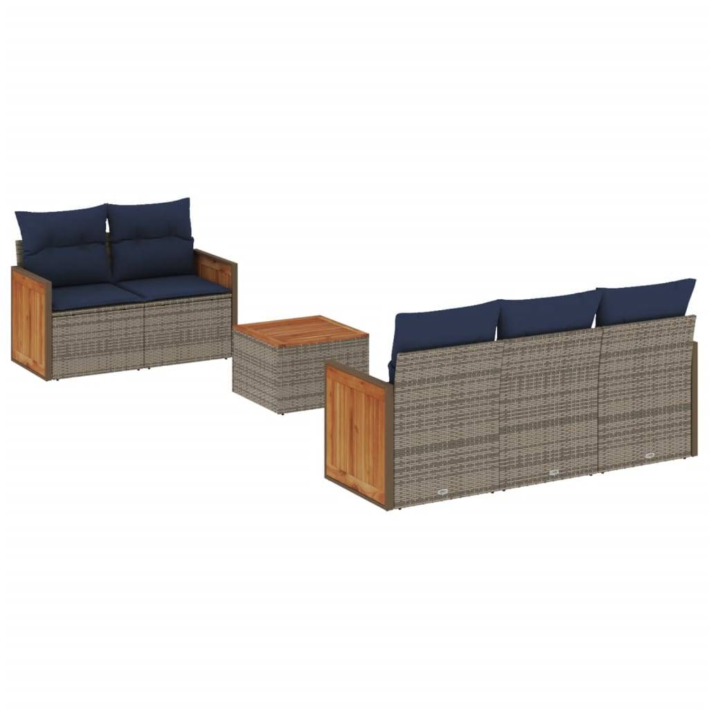 vidaXL 6-teiliges Gartensofa-Set mit Kissen, grau, Polyrattan