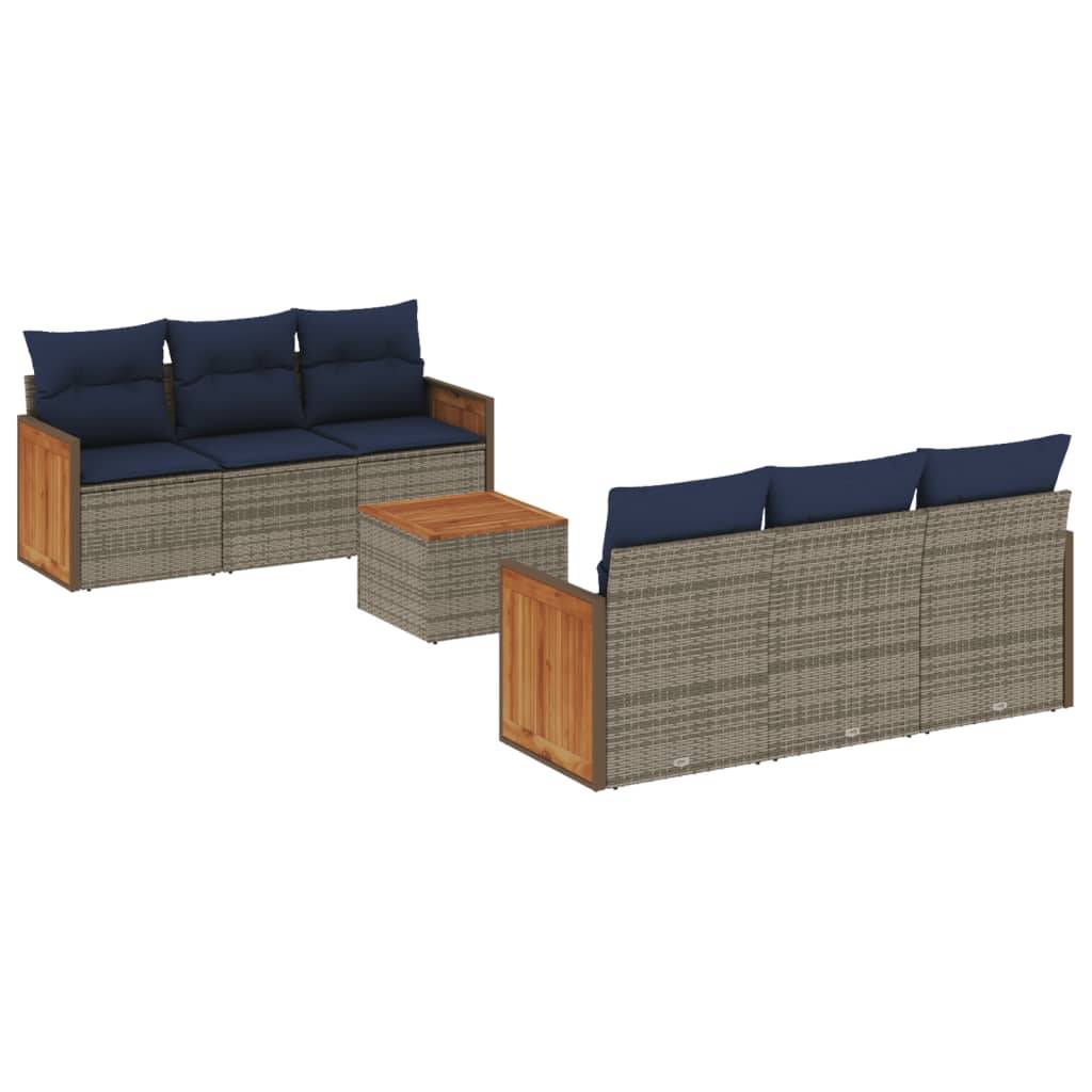 vidaXL 7-teiliges Gartensofa-Set mit Kissen, grau, Polyrattan