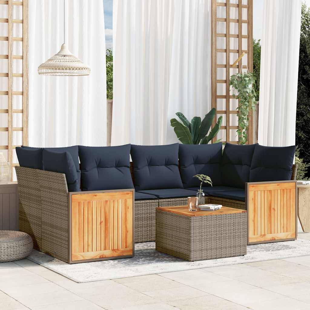 vidaXL 7-teiliges Gartensofa-Set mit Kissen, grau, Polyrattan