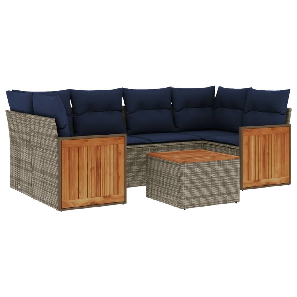 vidaXL 7-teiliges Gartensofa-Set mit Kissen, grau, Polyrattan