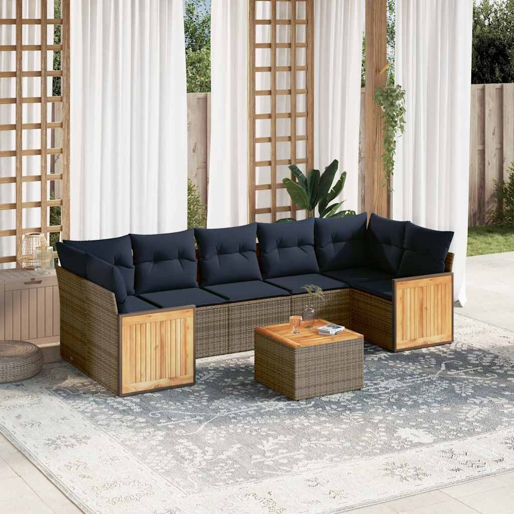 vidaXL 8-teiliges Gartensofa-Set mit Kissen, grau, Polyrattan