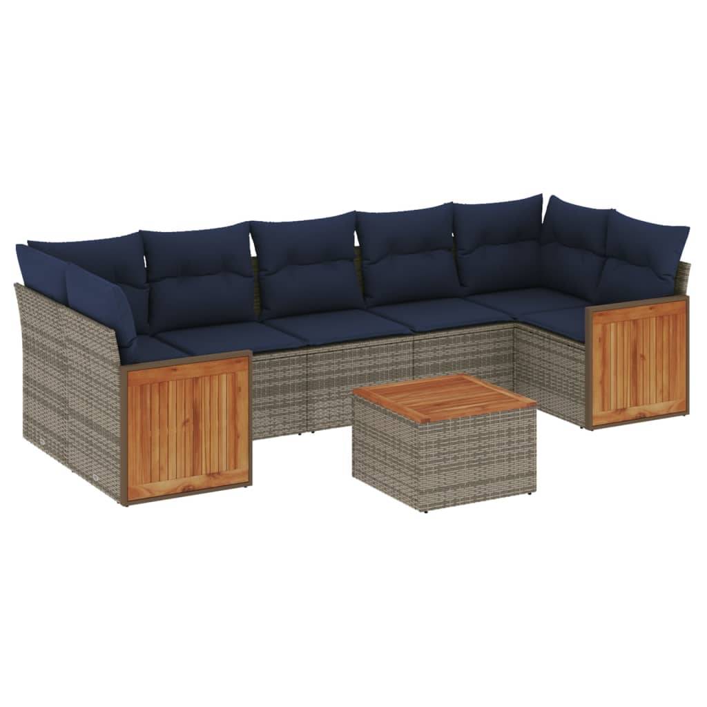 vidaXL 8-teiliges Gartensofa-Set mit Kissen, grau, Polyrattan