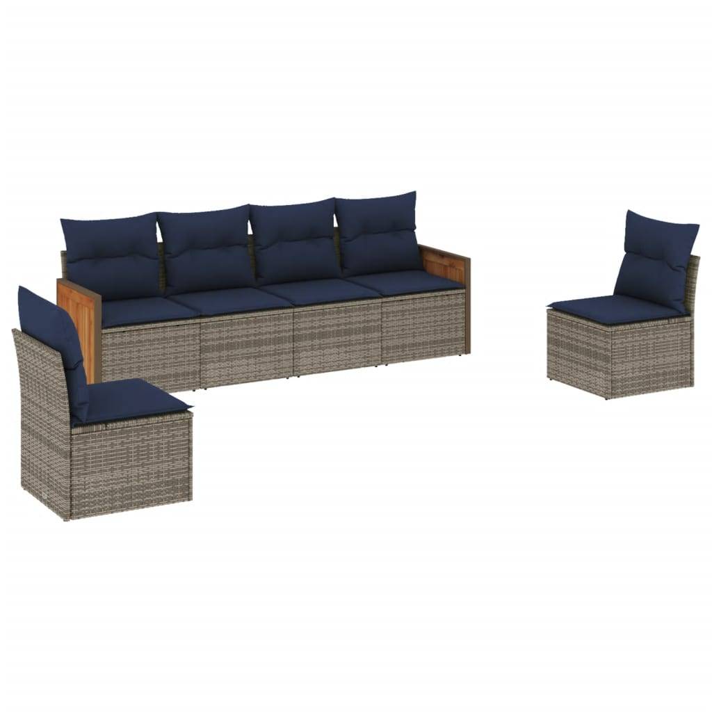 vidaXL 6-teiliges Gartensofa-Set mit Kissen, grau, Polyrattan